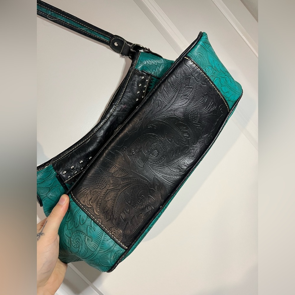 Tooled Leather Laser Cut Purse Feather Country Western Handbag Shoulder Bag - Picture 11 of 16